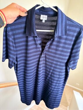 Armani Collezioni Navy and Dark Blue Striped Polo